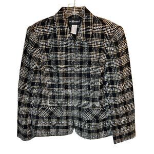 Sag Harbor, Tweed Zip Jacket w collar, 10, Black Tan White
